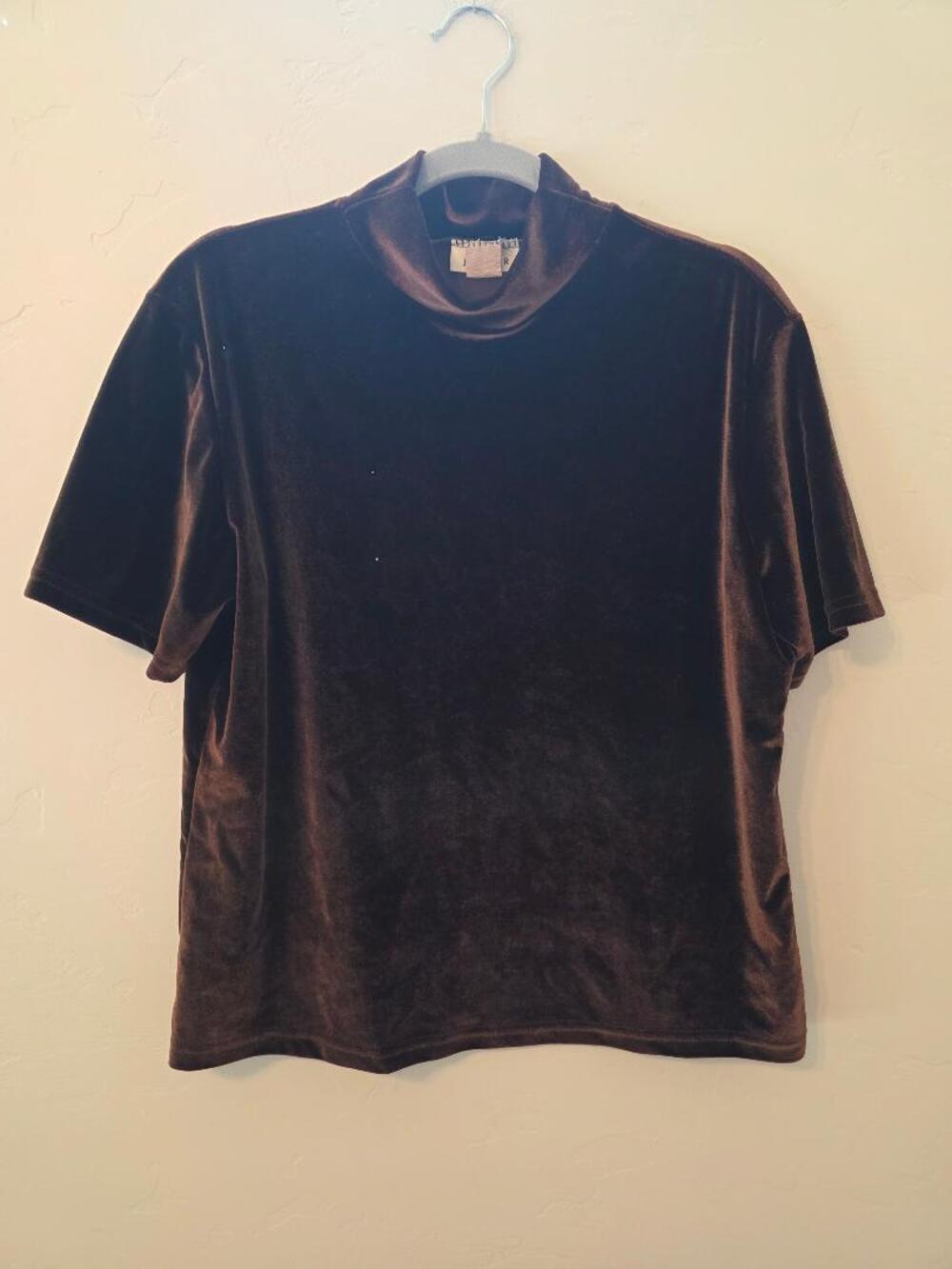 Jaipur Brown Velvet Mock Neck Top Large Made in USA